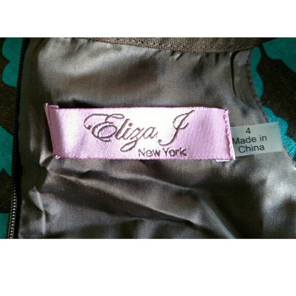 Eliza J Halter Dress Brown Turquoise Floral Linen Rayon 4 - Picture 6 of 8